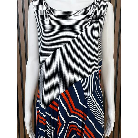 Anthropologie Maeve Cameron Women's L Blue Dress Fit & Flare Asymmetrical Hem - Picture 3 of 10